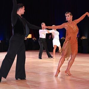 Gold/Bronze Dancewear Works Latin Dress with Fringe